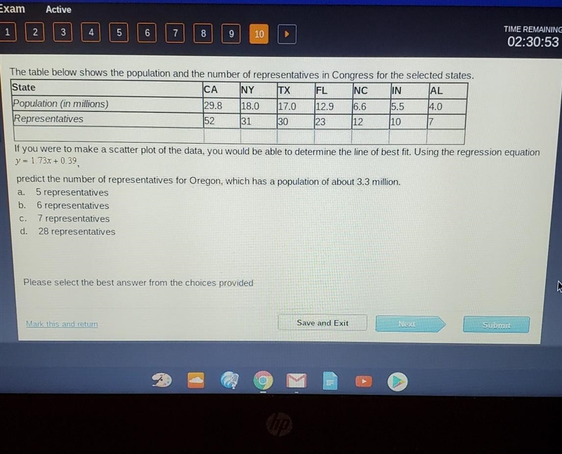 If you were to make a scatter plot of data, you would be able to determine the line-example-1