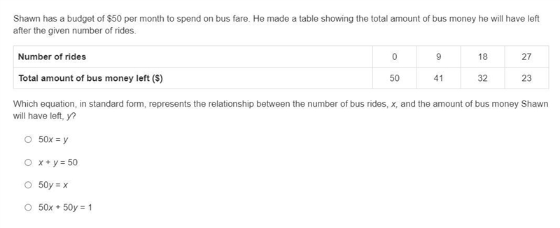 Which equation, in standard form, represents the relationship between the number of-example-1