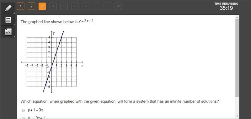 Look at the graph shown below: Which equation best represents the line? y = 1/3x − 1 y-example-1