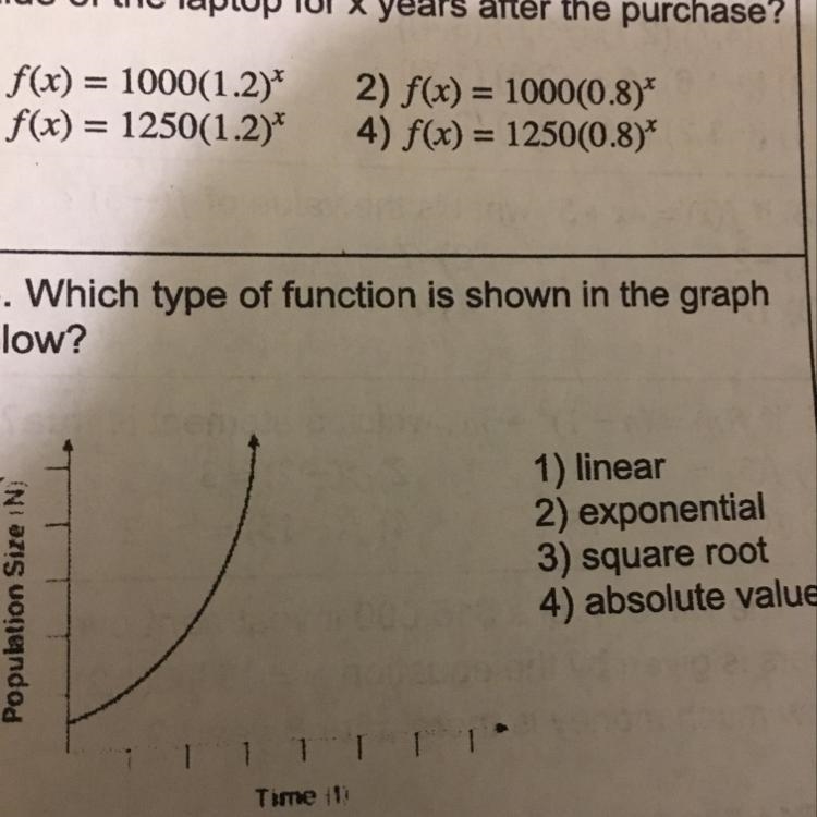 Which type of function is shown in the graph 1) linear 2) exponential 3) square root-example-1