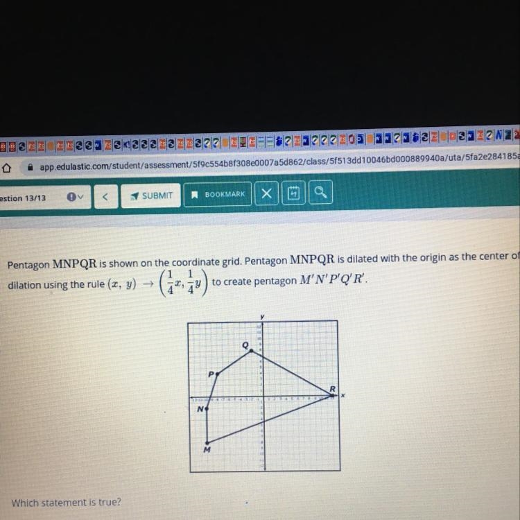 Pentagon M’N’P’Q’R’ is larger than pentagon MNPQR, because the scale factor is greater-example-1