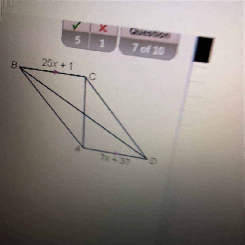 Find the value of x for which ABCD must be a parallelogram-example-1