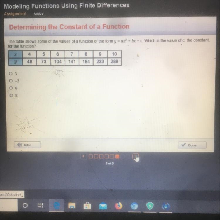 The table shows some of the values of a function of the form y=ax^2+bx+c which is-example-1