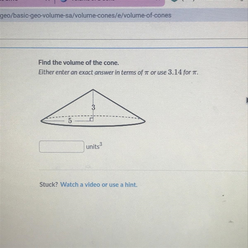 FIND THE VOLUME OF CONE EXACT ANWSER-example-1