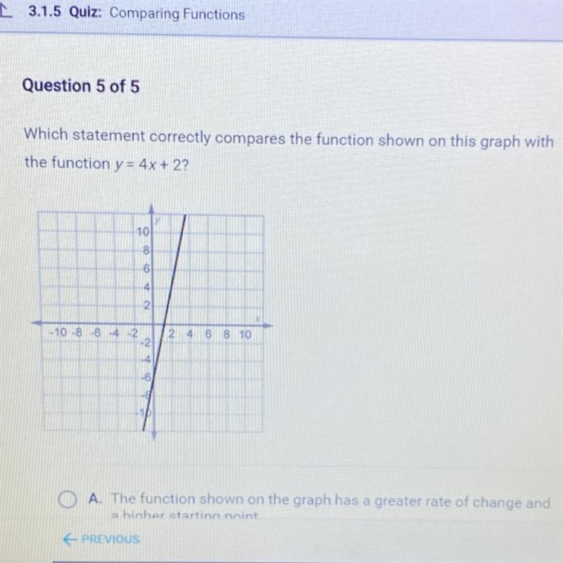 Please help! Math 8- Thanks!!!!! O The function shown on the graph has a greater rate-example-1