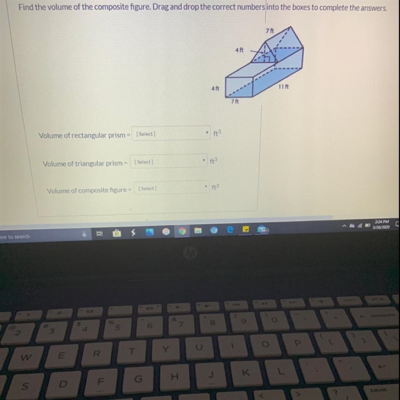 Find the volume of the composite figure. Drag and drop the correct numbers into the-example-1