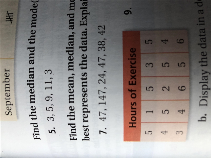 I need help finding the mean, median, and mode(s) I need help with number 7-example-1