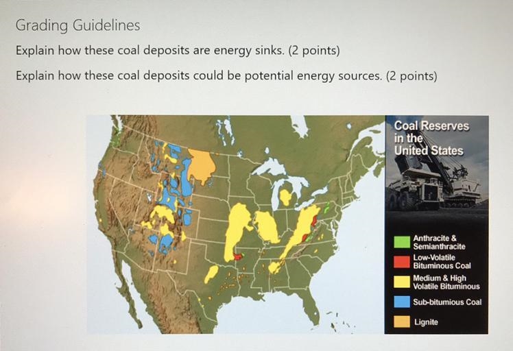 The image below shows where coal deposits are found in the United States. Explain-example-1