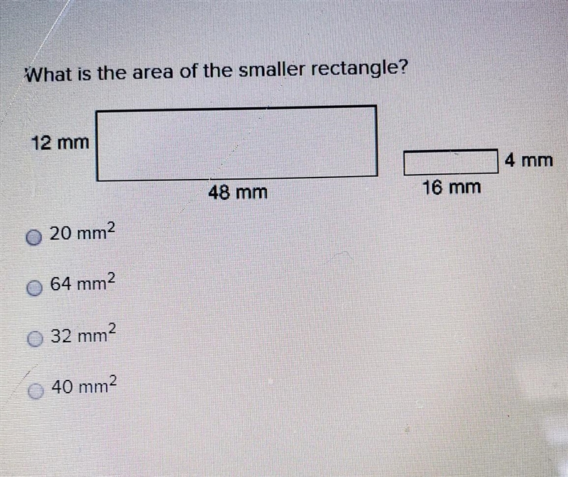 What is the area of the smaller rectangle?​-example-1