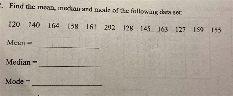 Find the mean, median and mode of the following data set:-example-1