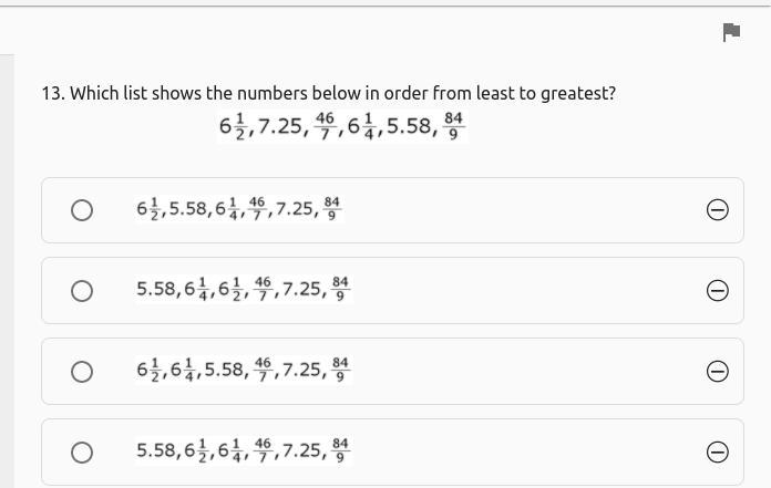 . Which list shows the numbers below in order from least to greatest?-example-1