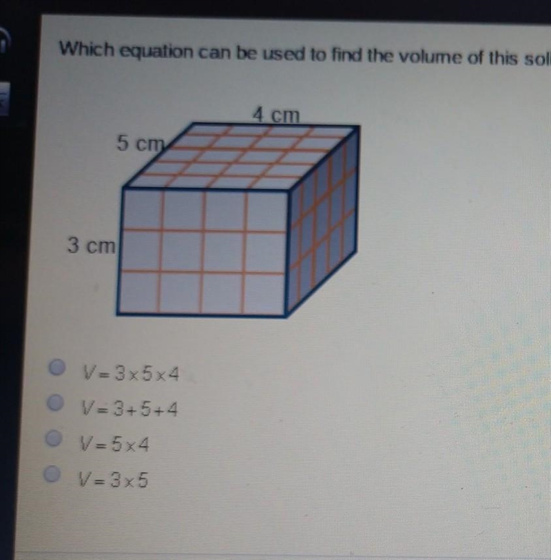 Which equation can be used to find the volume of this sold ​-example-1