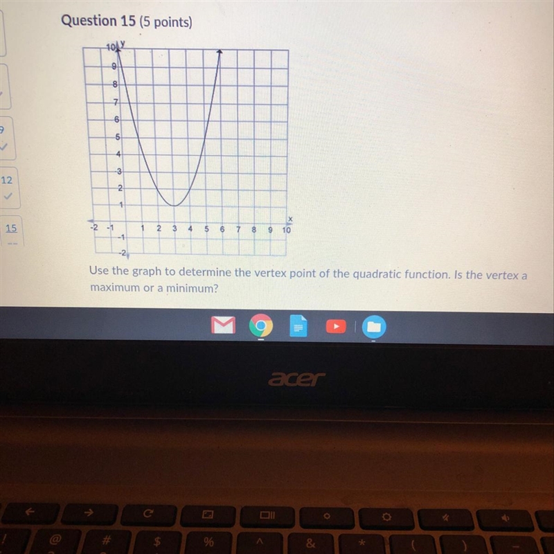 Use the graph to determine the vertex point of the quadratic function. Is the vertex-example-1