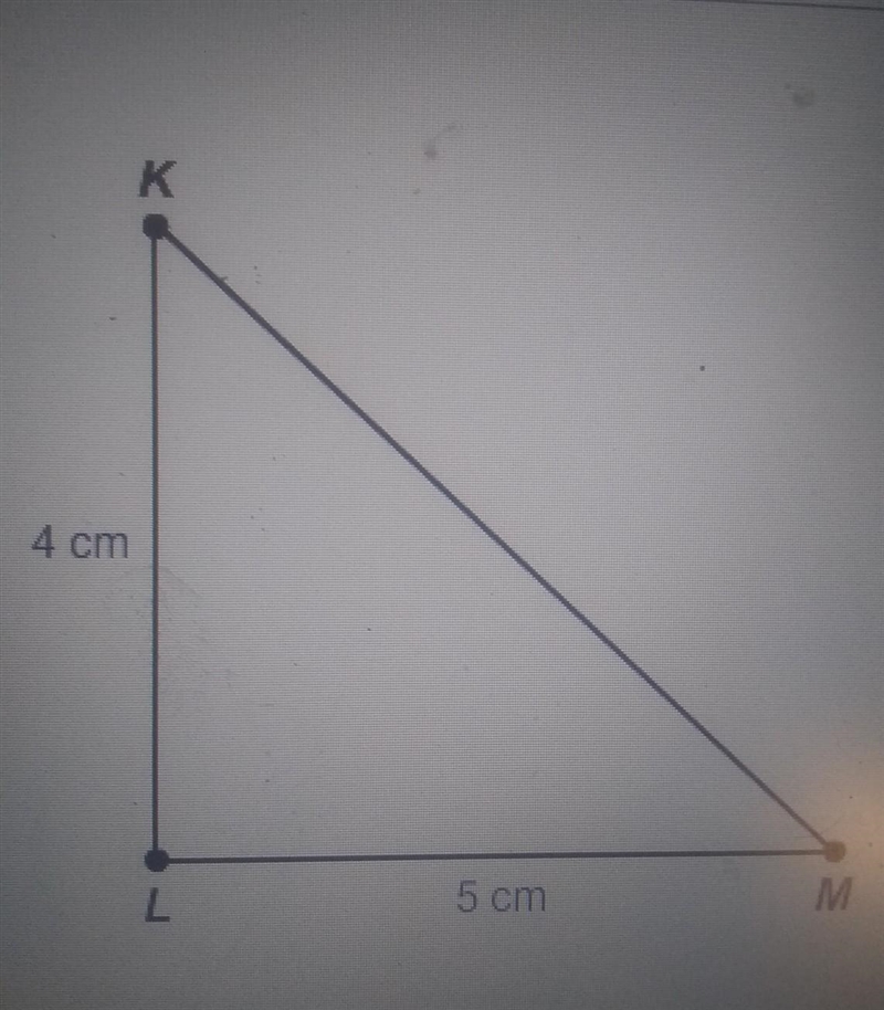 Triangle KLM is a right triangle. Which expression provides the measure of angle M-example-1