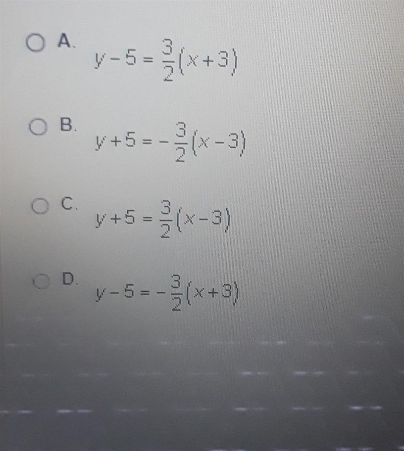 What is the point-slope equation of the line with slope 3/2 that goes through the-example-1