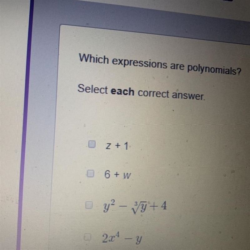 Which expressions are polynomials?-example-1