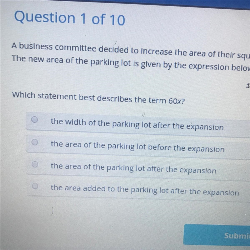 A business committee decided to increase the area of their square parking lot. They-example-1