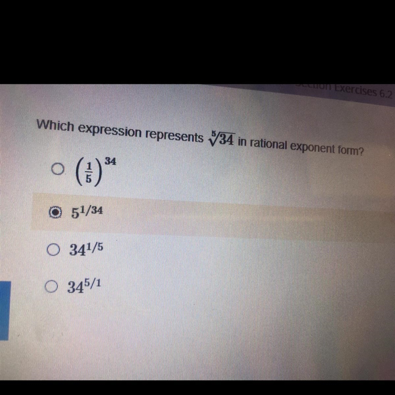 Wich expression represents 5/34 in rational exponent form-example-1