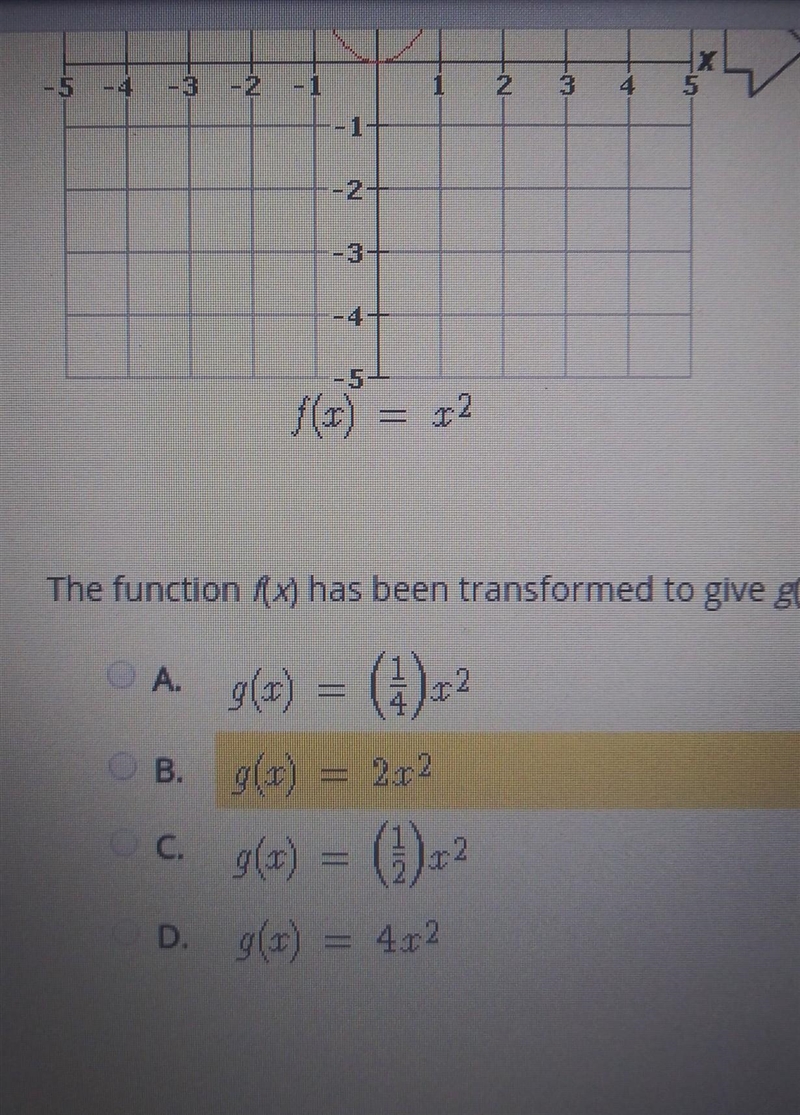 The function f(x) has been transformed which of the following functions represents-example-1