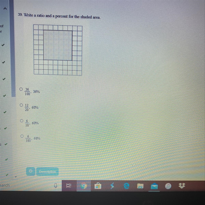 39. Write a ratio and a percent for the shaded area.-example-1