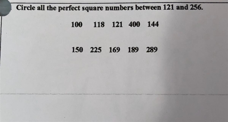 Circle all the perfect square numbers between 121 and 256.-example-1