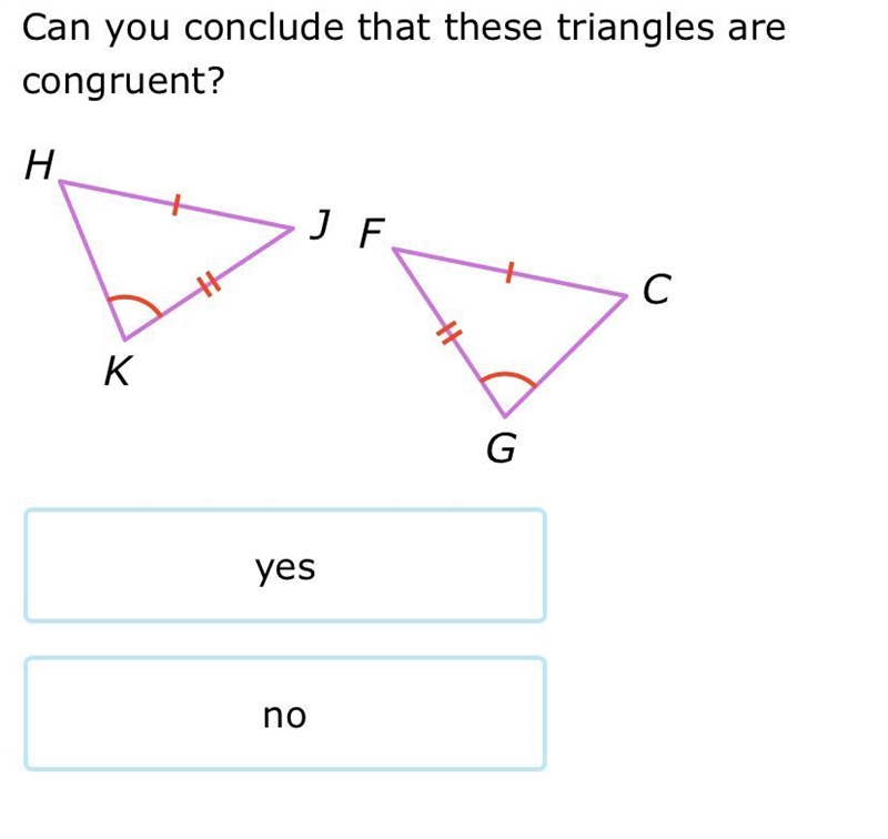 Can u conclude that these triangles are congruent yes or no-example-1