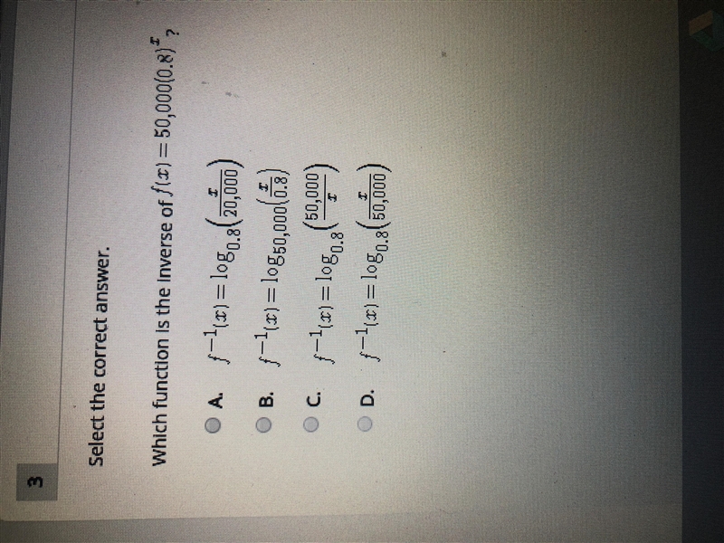 Which function is the inverse of ? A. B. C. D.-example-1