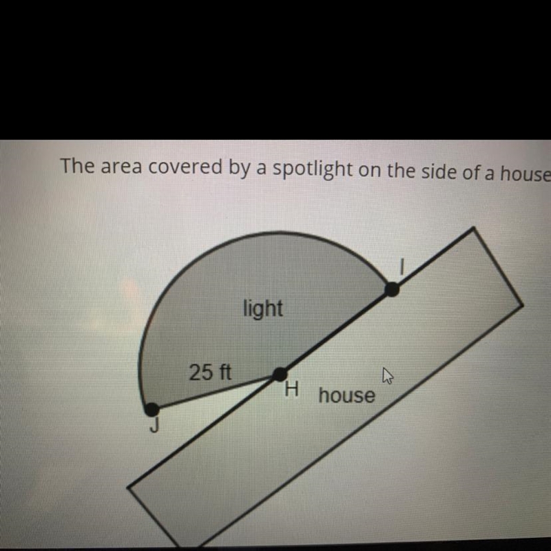 the area covered by spotlight on the side of a house is 954 ft.² as seen in the diagram-example-1