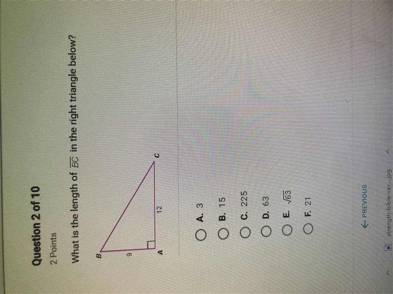 What is the length of BC in the right triangle below?-example-1