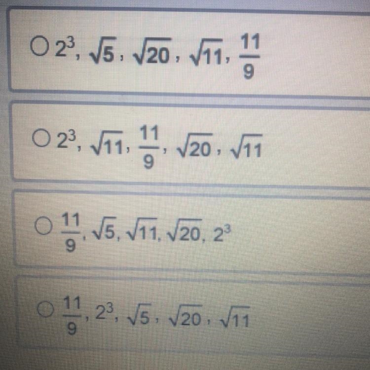 Which shows the expressions in the order they would appear on a number line from least-example-1