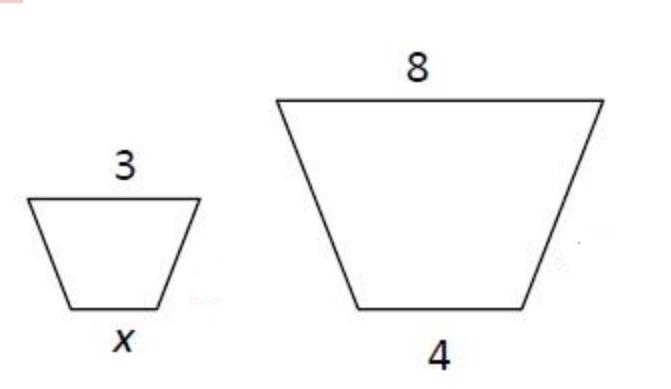 The two trapezoids are similar. Find the value of x. Enter your answer in the box-example-1