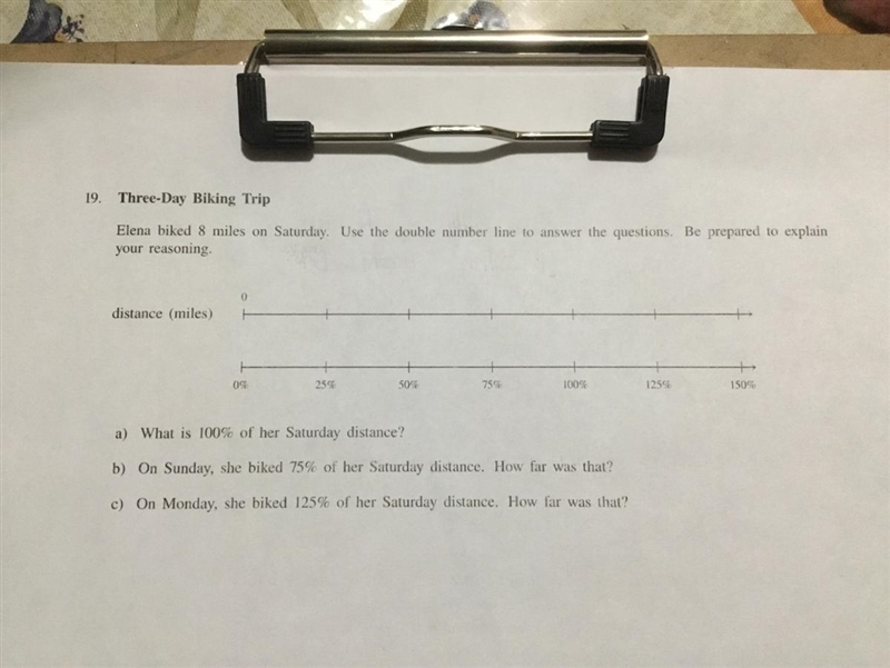 Elena biked 8 miles on Saturday. Use the double number line to answer the questions-example-1