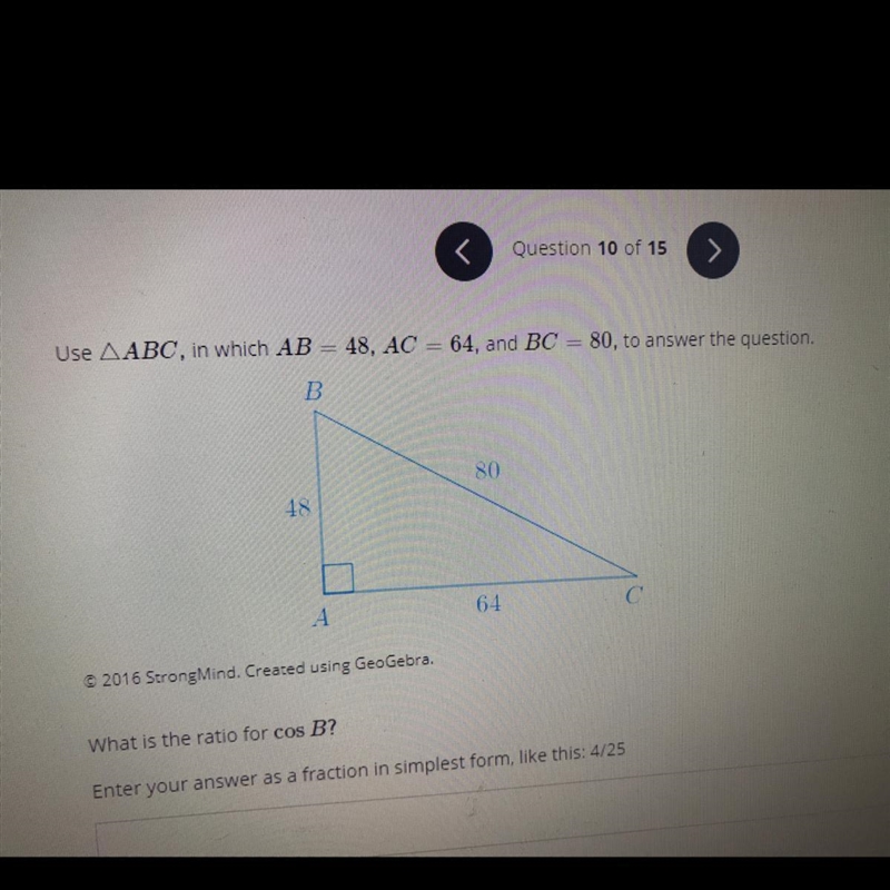 What is the ratio for cos B ?-example-1