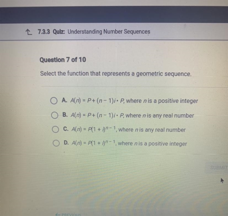 Select the function that represents a geometric sequence-example-1