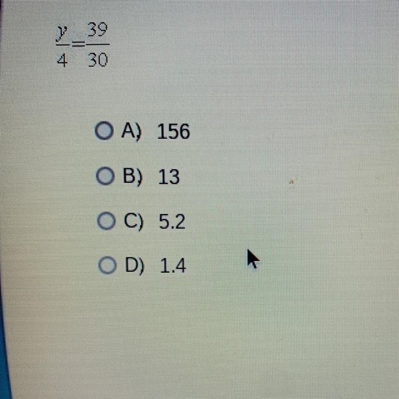 In the following proportion, what does y equal?-example-1