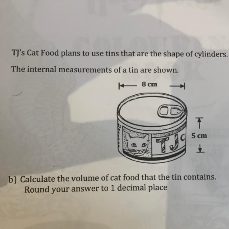 TJ's Cat Food plans to use tins that are the shape of cylinders. The internal measurements-example-1