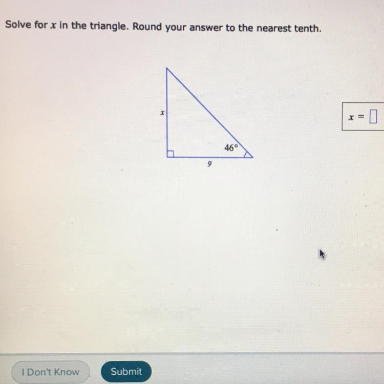 Solve for x in the triangle.-example-1