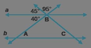 Lines a and b in the diagram are parallel. Shalini found the sum of the measures of-example-1