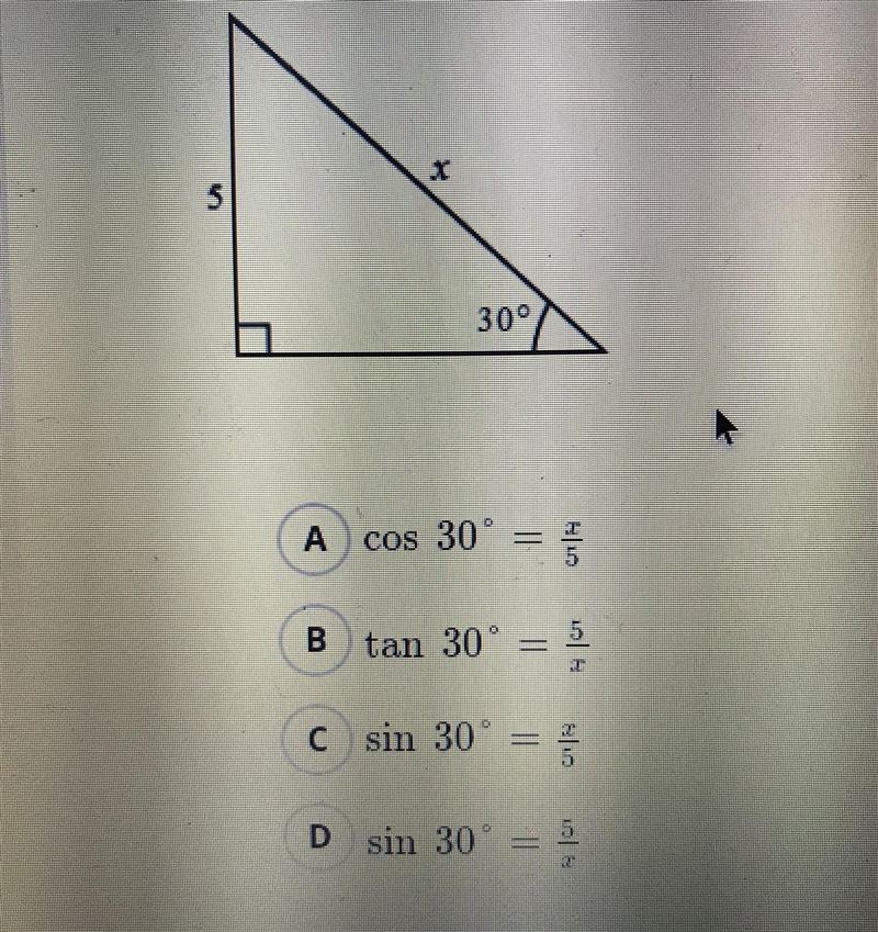 Which equation can we use to find the length of the side labeled x? What is the value-example-1