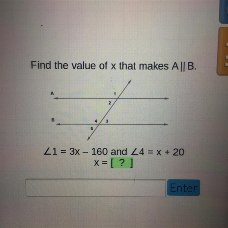 Find the value of x that makes A || B.-example-1