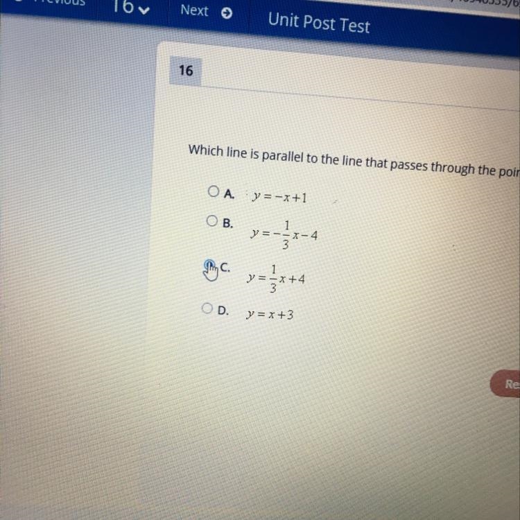 Which line is parallel to the line that passes through the points (-1,2) and (5,-4)?-example-1