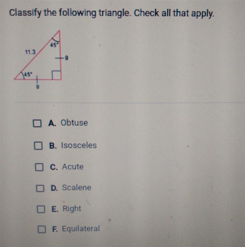 2 Points Classify the following triangle. Check all that apply. ​-example-1