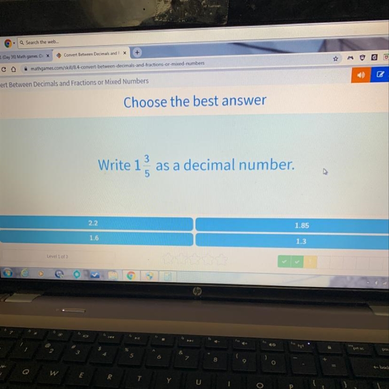 Write 1 3/5 as a decimal number-example-1