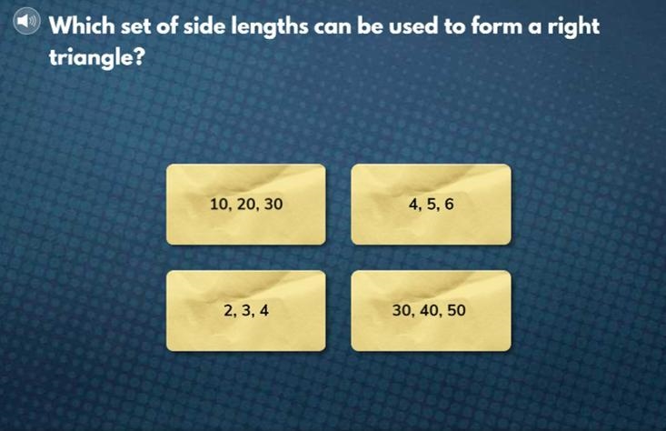 Which set of side lengths can be used to form a right triangle?-example-1