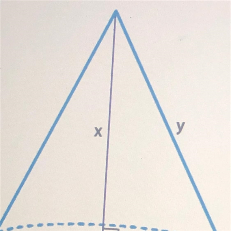 The radius of the cone is 7 in and y = 25 in. What is the volume of the cone in terms-example-1