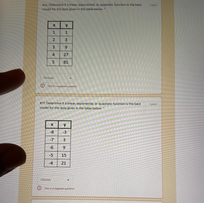 Answer choices for both of them are A) linear B) exponential C) quadratic-example-1