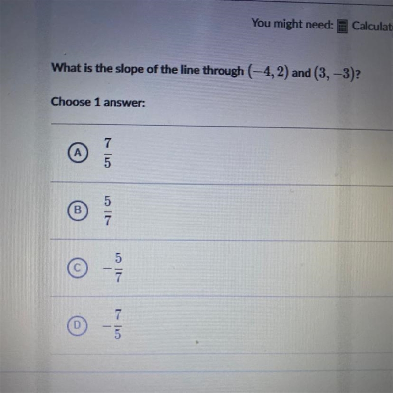 What is the slope of the line ? A B C D-example-1