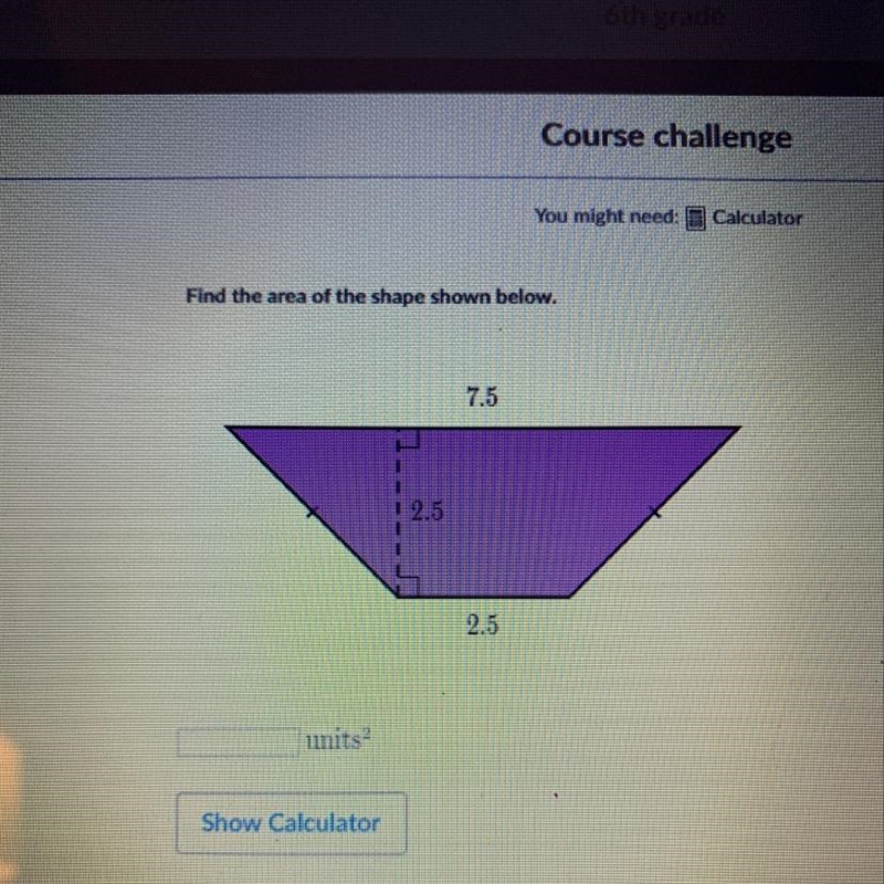 Find the area of the shape shown below.-example-1