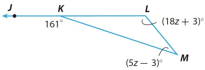 PLEASE HELP 50 POINTS Find the value of z. Then find the value of the interior angles-example-1