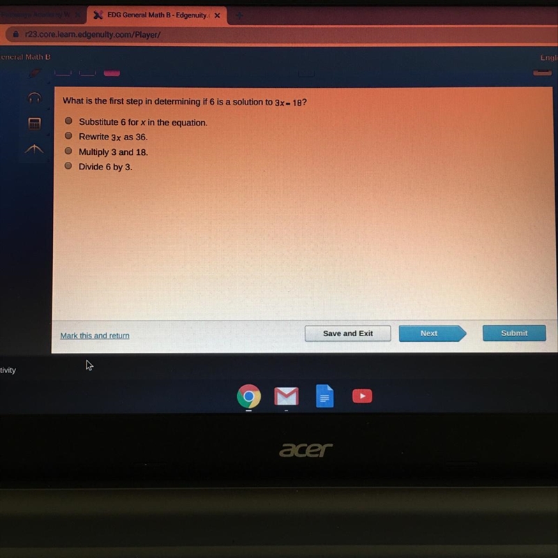 What is the first step in determining if 6 is a solution to 3x-18?-example-1